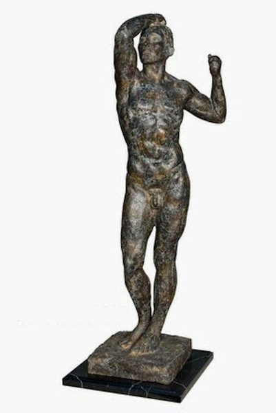 Age of Bronze Nude Male Statue by Rodin Marble Musuem Base Art